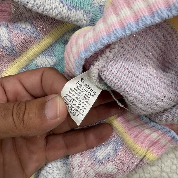 Vtg 80s Ballet Sweater Pullover Girls 2T ? Pastel Metallic Thread Ballerina AOP - Picture 3 of 6